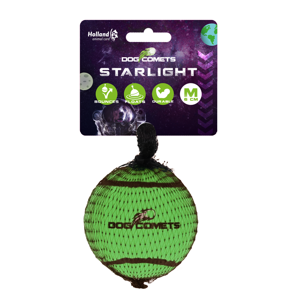 Dog Comets Starlight Tennis Ball M Green - dog toy