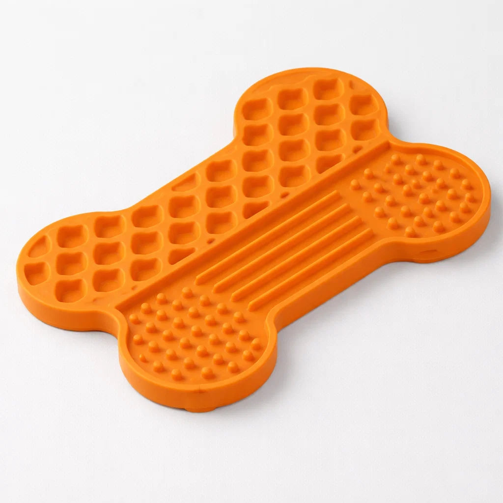 AFP Bone Appetit orange lick mat for slow feeding dogs
