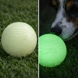 Chuckit Max Glow Ball before and after glow effect on grass