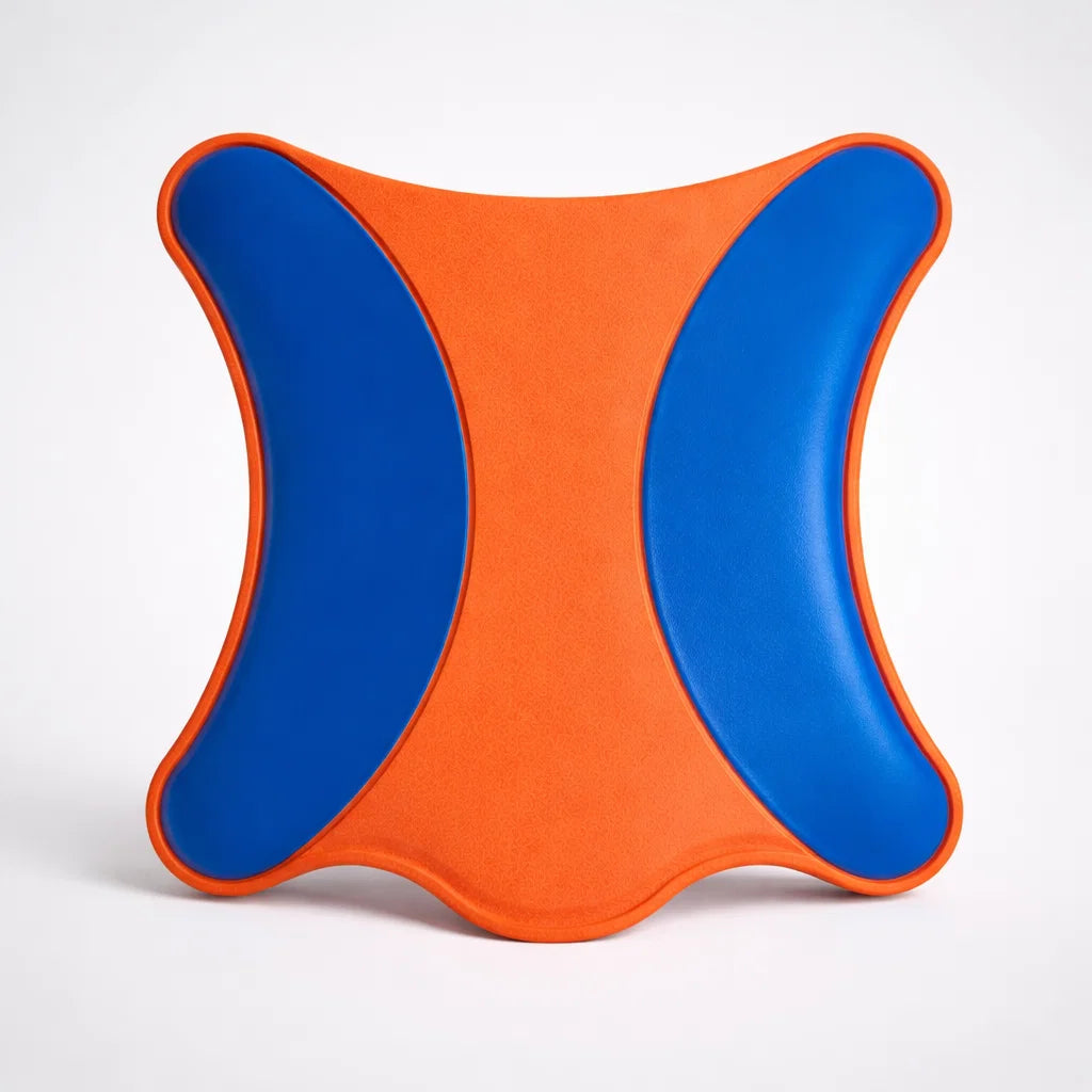 Chuckit Ultra Flying Squirrel Medium dog fetch toy in orange and blue studio view