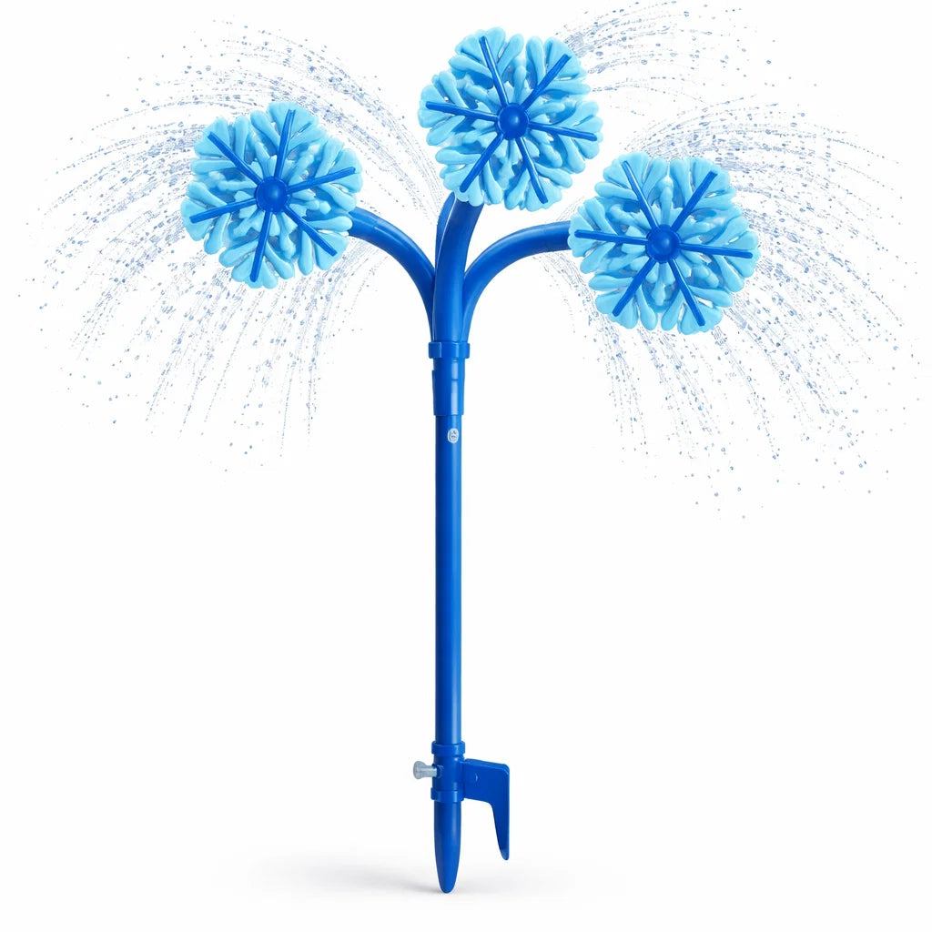 CoolPets Ice Flower dog sprinkler cooling toy connected to garden hose