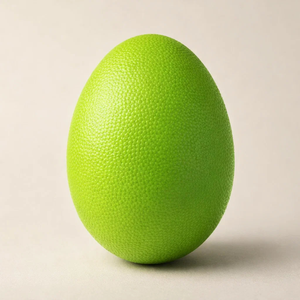 Green rubber dog fetch ball on neutral studio background