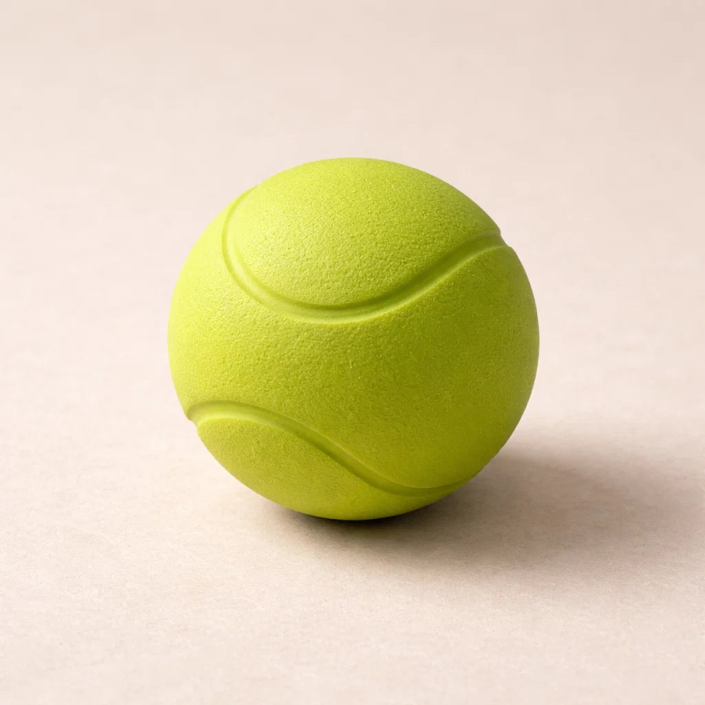 Green tennis ball on a beige background