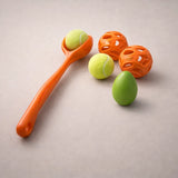Dog fetch routine bundle with launcher, balls and egg toy