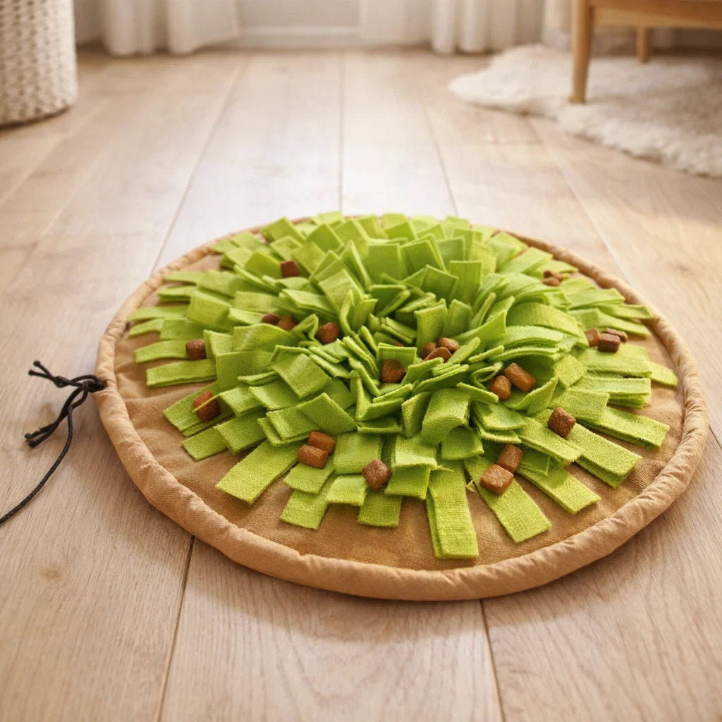 Green foldable snuffle mat with hidden dog treats