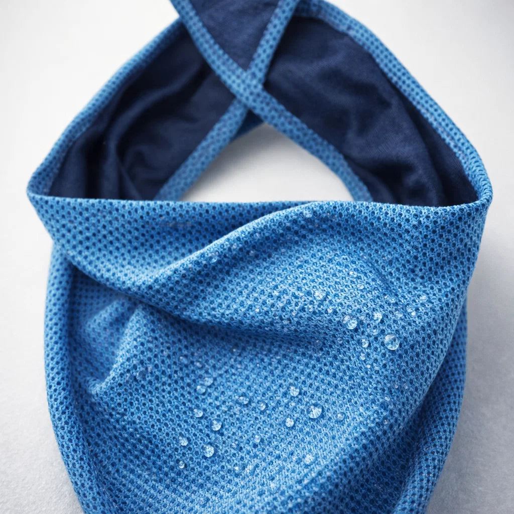 Close up of blue cooling bandana fabric texture for dogs