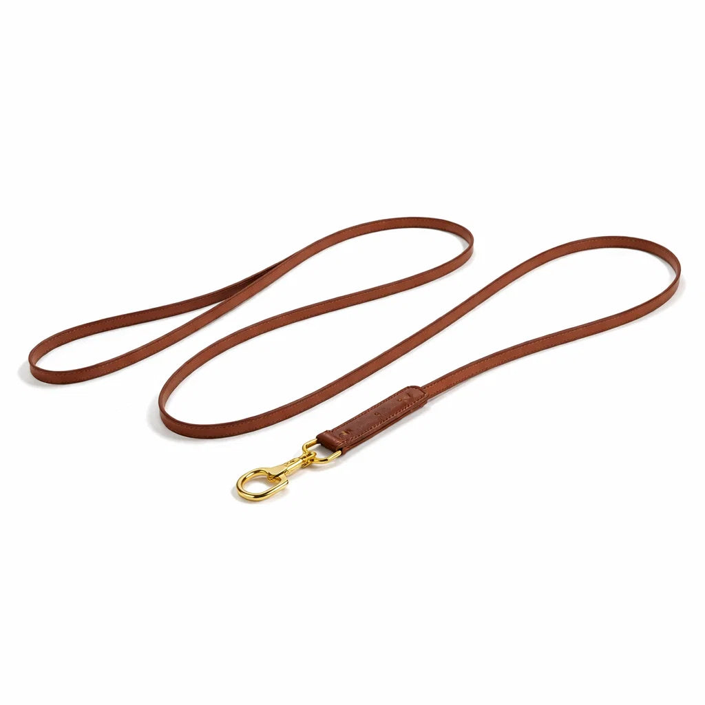 Premium brown leather show leash 270 cm full length