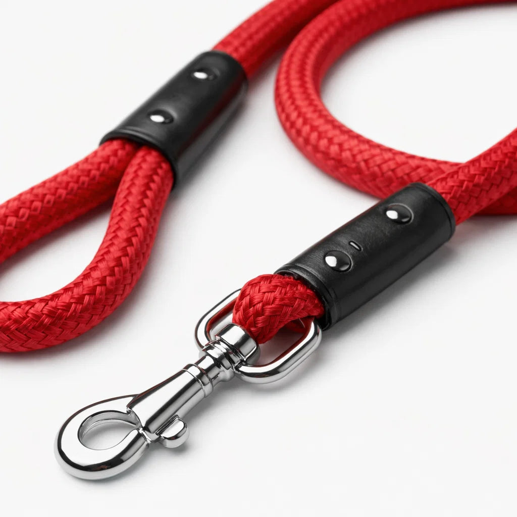 Rope dog leash metal clip detail